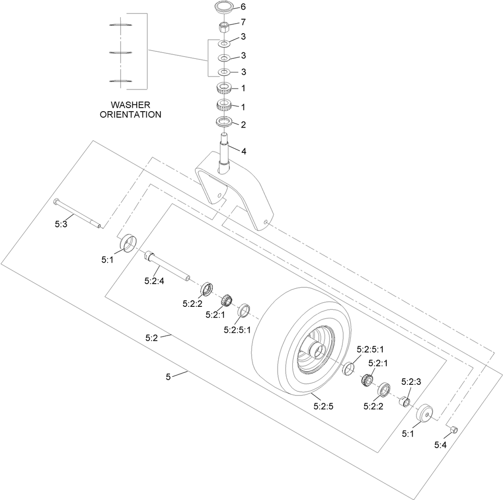 Caster Wheel And Fork Assembly Diagram and Parts List for 72942TE 411000000 - 413999999 Toro Lawn Tractor