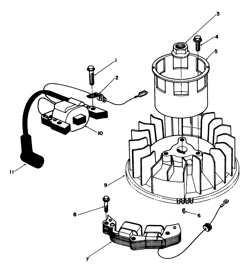 Magneto & Flywheel Assembly Diagram and Parts List for 20629C 6000001 - 6999999 Toro Lawn Mower
