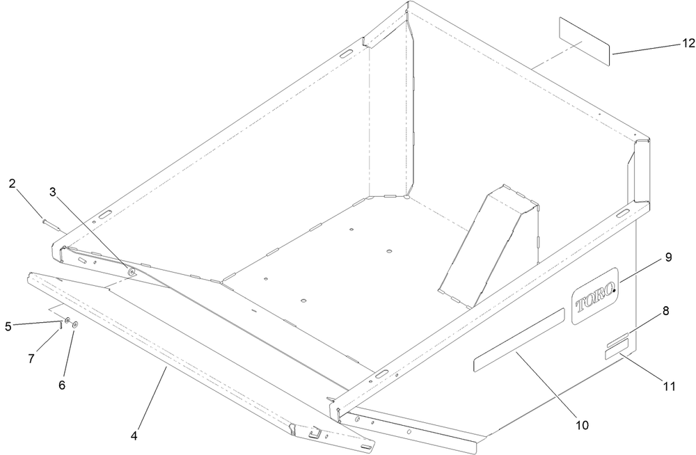Mulch Bucket Assembly Diagram and Parts List for 78597 400000000-999999999 Toro Lawn Tractor Accessories