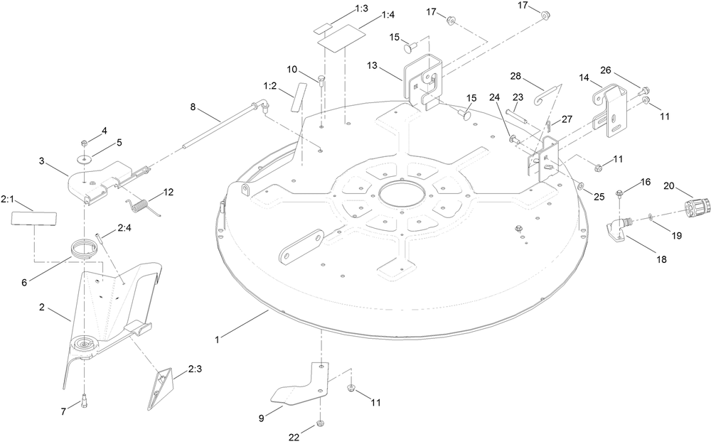 32 Inch Deck Assembly Diagram and Parts List for 74781 316000001 - 316999999 Toro Lawn Tractor
