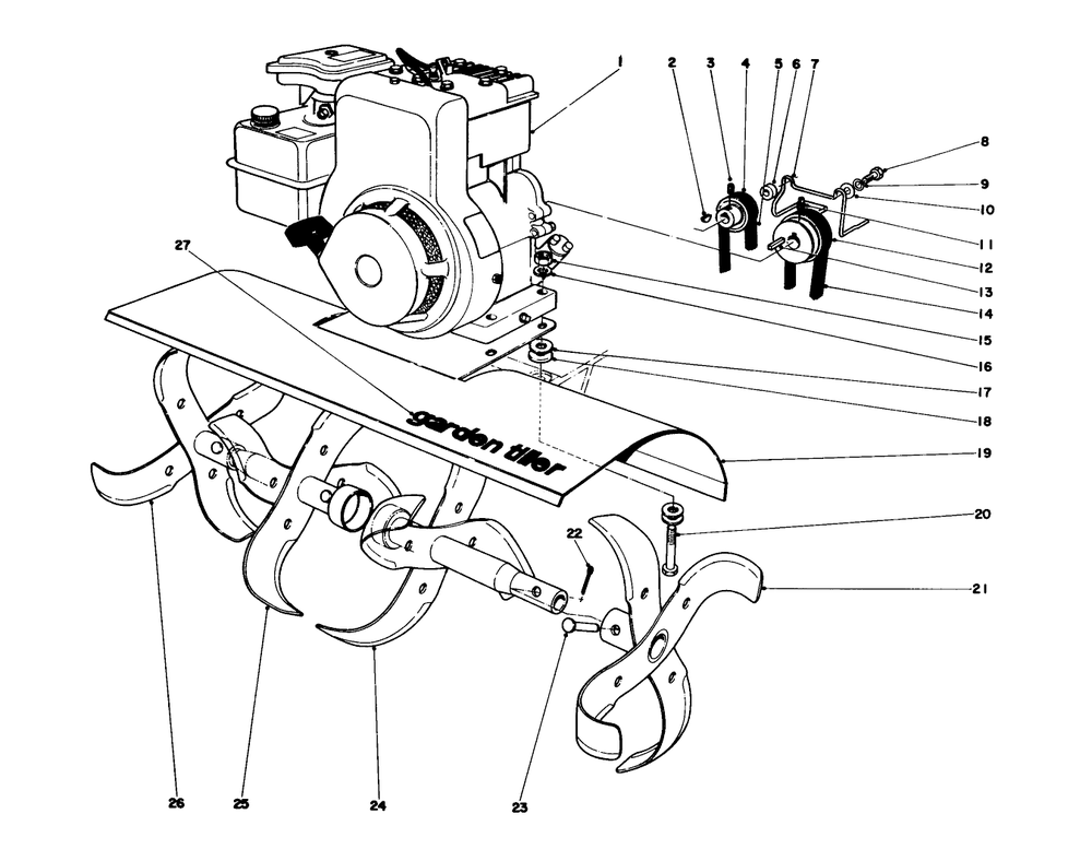Tine And Engine Assembly (Model 58231) Diagram and Parts List for 58220 4000001 - 4999999 Toro Tiller
