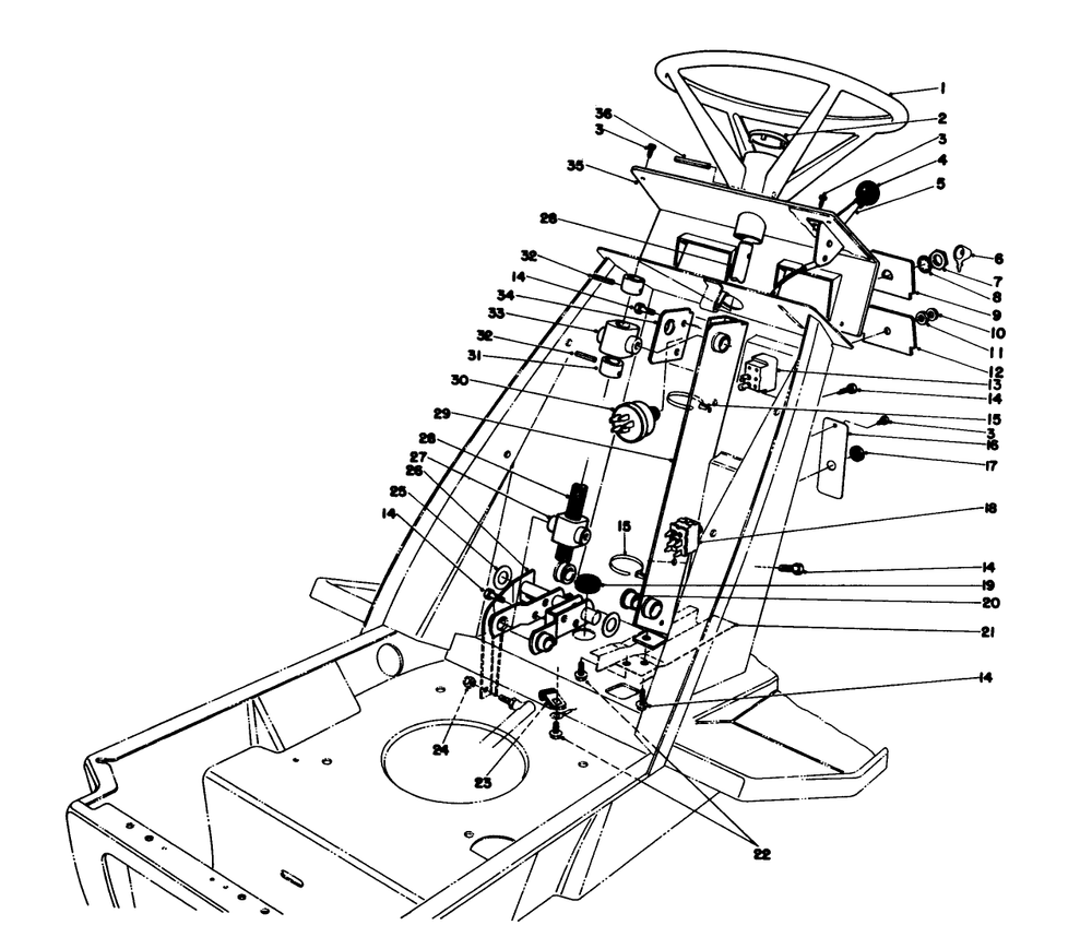 Steering Wheel & Dash Assembly Diagram and Parts List for 57358 7000001 - 7999999 Toro Lawn Mower
