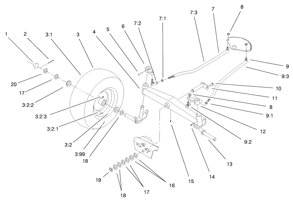 Front Axle Assembly Diagram and Parts List for 72047 9900001 - 9999999 Toro Lawn Tractor