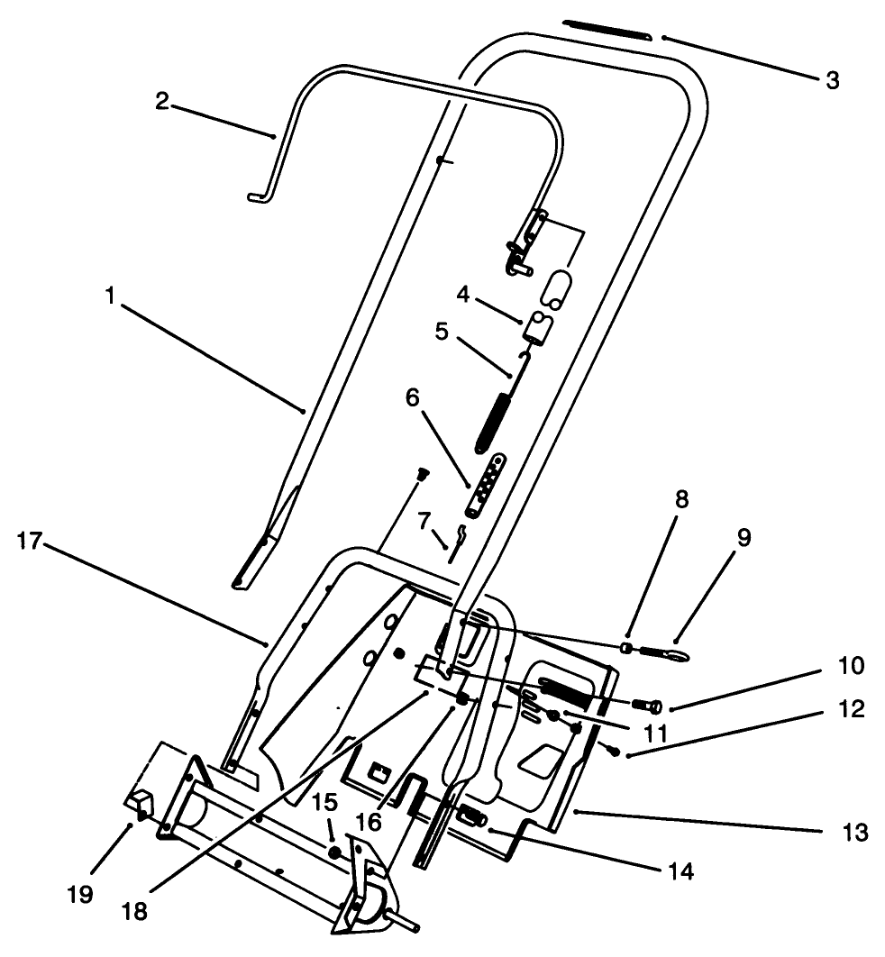 Handle Assembly Diagram and Parts List for 38196 4900001 - 4999999 Toro Snow Blower