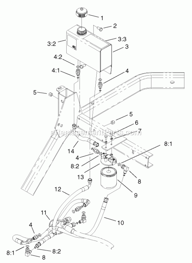 Hydraulic #1 Assembly Diagram and Parts List for 74804TE 220000001-220999999 Toro Lawn Mower