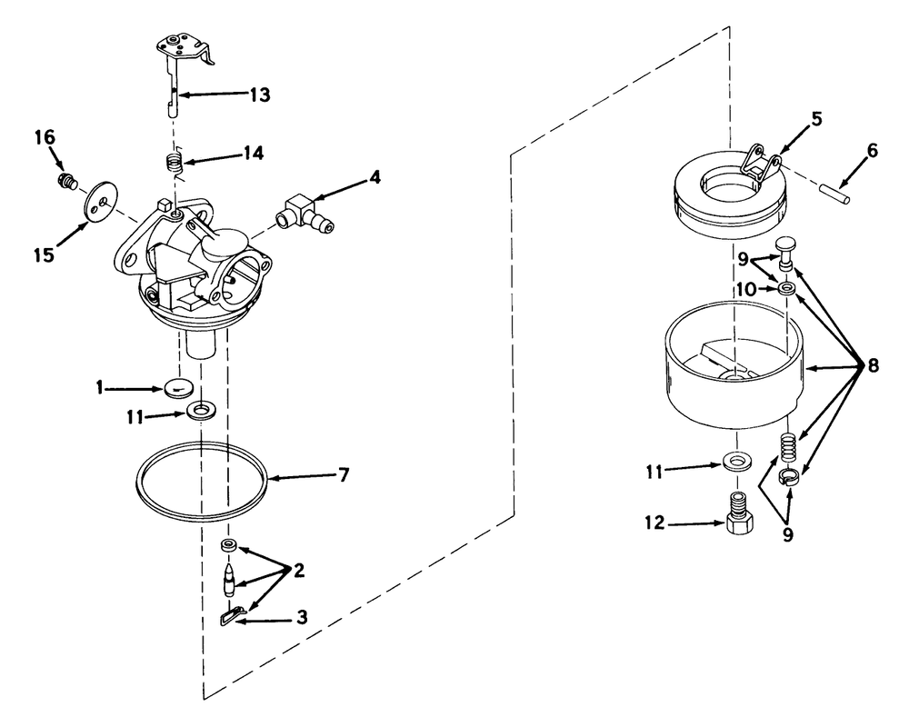 Carburetor No. 631612 Diagram and Parts List for 21172 2000001 - 2999999 Toro Lawn Mower