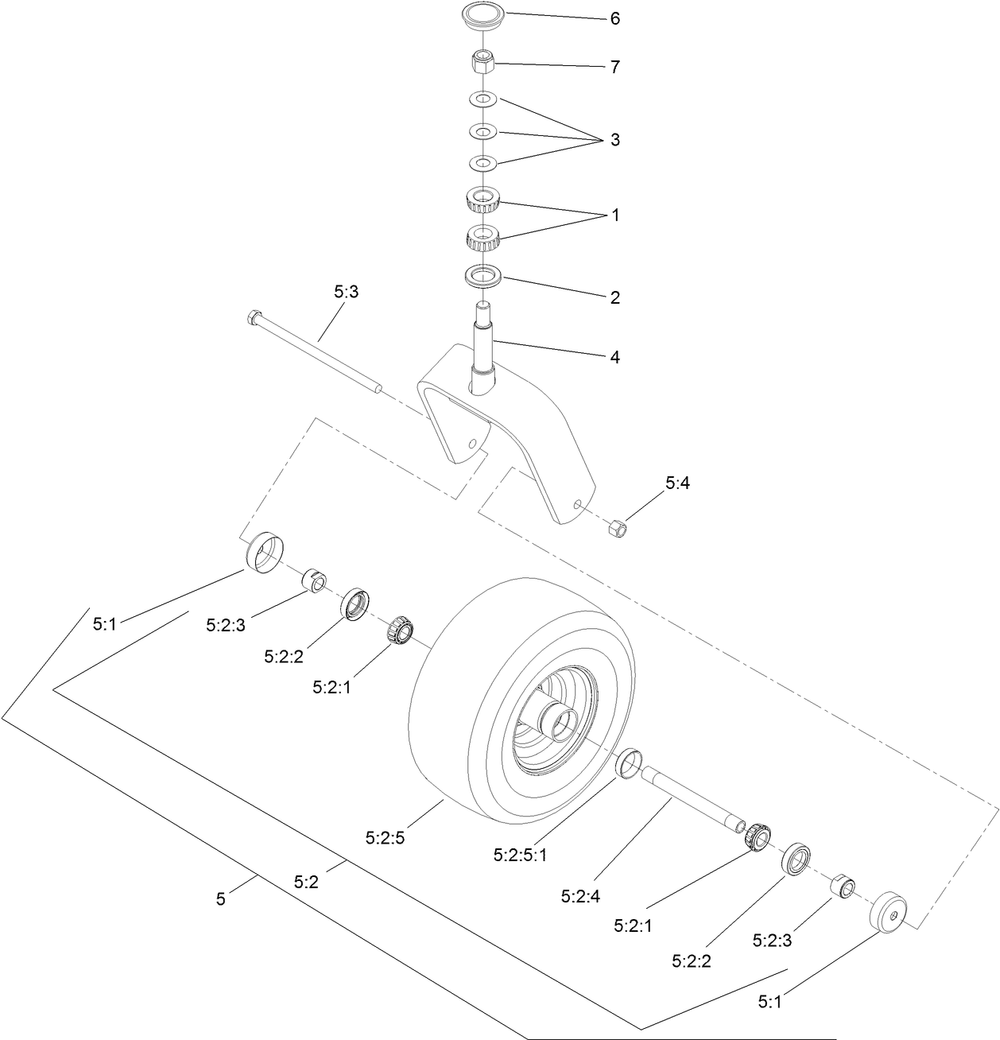 Caster Wheel And Fork Assembly Diagram and Parts List for 74919TE (316000001-316999999)(2016) Toro Lawn Mower