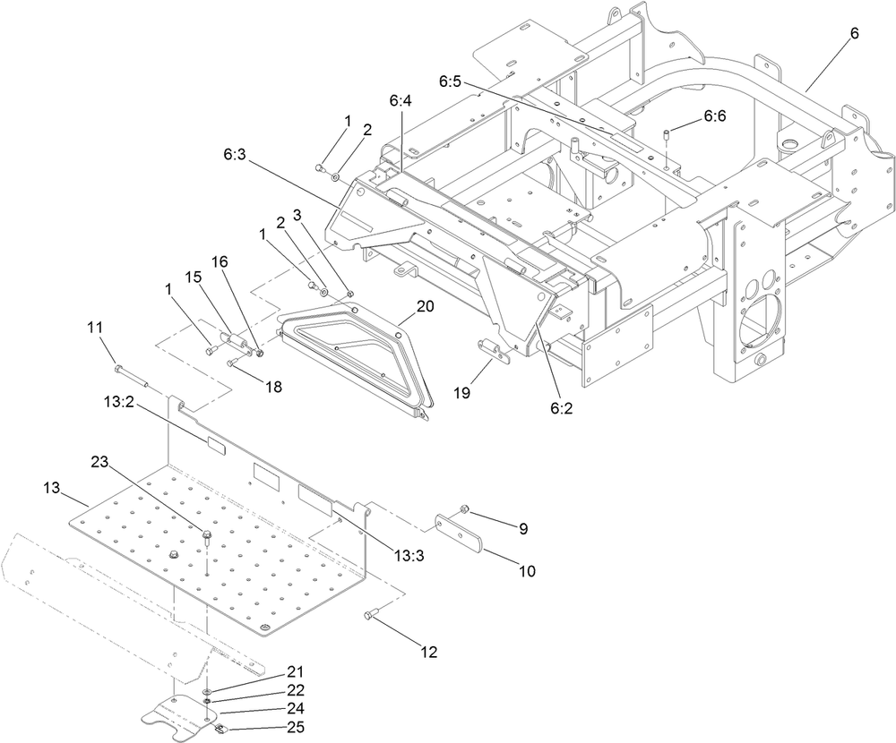 Traction Frame And Floor Pan Assembly Diagram and Parts List for 74264TE (314000001-314999999)(2014) Toro Lawn Mower