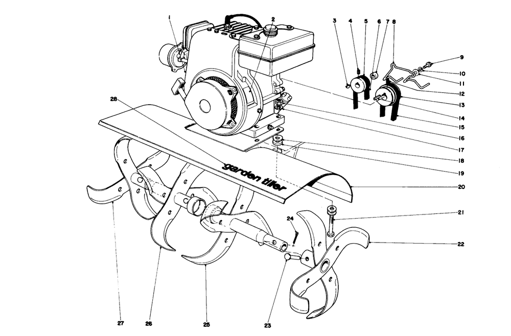 Tine And Engine Assembly Diagram and Parts List for 58116 5000001 - 5999999 Toro Tiller
