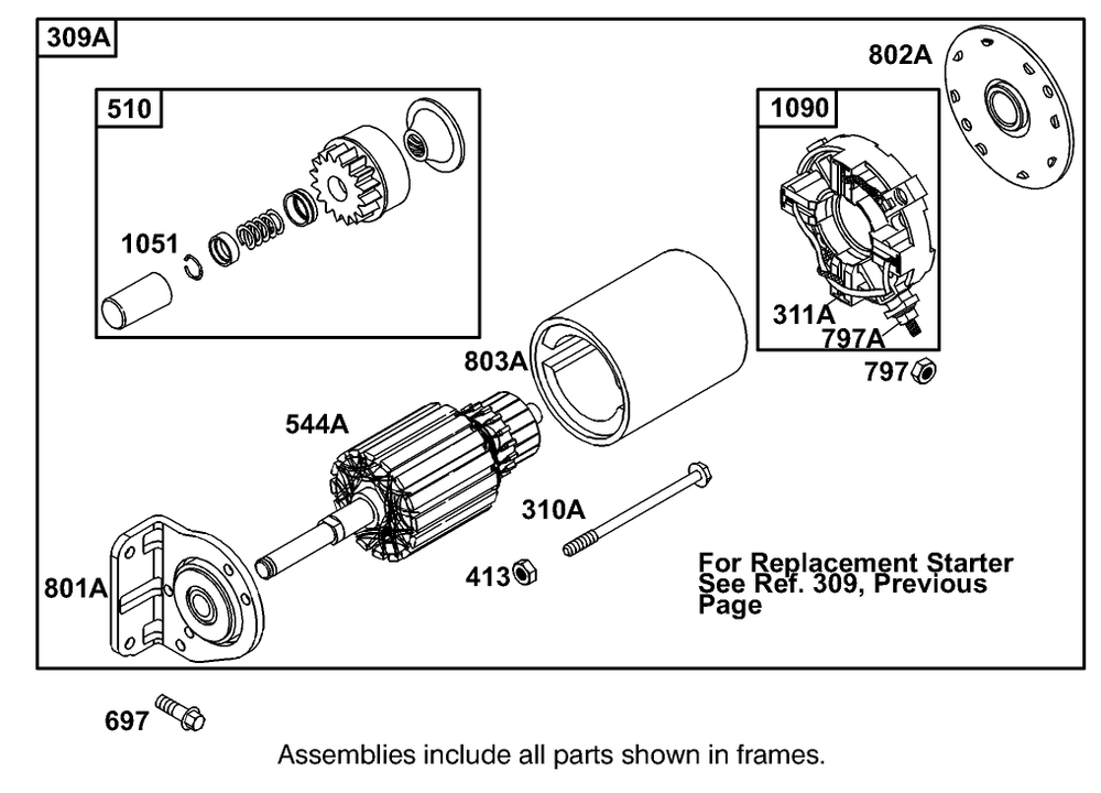 Replacement Starter Motor Assembly  Briggs And Stratton 303447-1319-E1 Diagram and Parts List for 12004 230000001 - 230999999 Toro Lawn Tractor