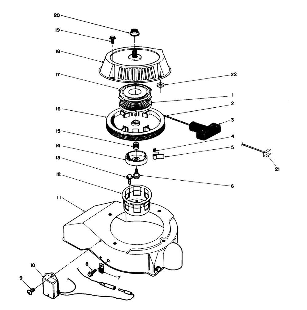 Recoil Starter Assembly (Engine Model No. 47pm1-5) Diagram and Parts List for 38186 2000001 - 2999999 Toro Snow Blower