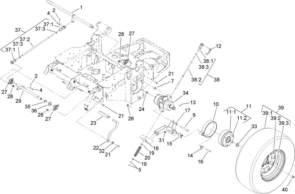 Parking Brake Assembly Diagram and Parts List for 74448 (280000001-280999999)(2008) Toro Lawn Mower