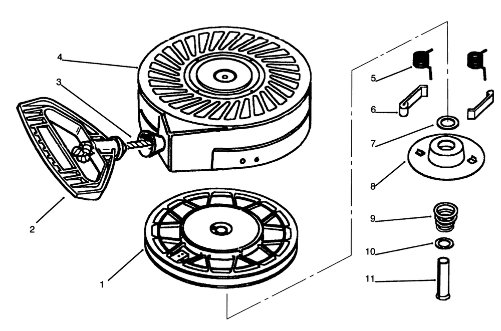 Rewind Starter No. 590707 Diagram and Parts List for 38054 6900001 - 6999999 Toro Snow Blower