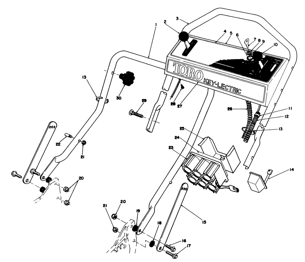 Handle Assembly Diagram and Parts List for 20718C 6000001 - 6999999 Toro Lawn Mower