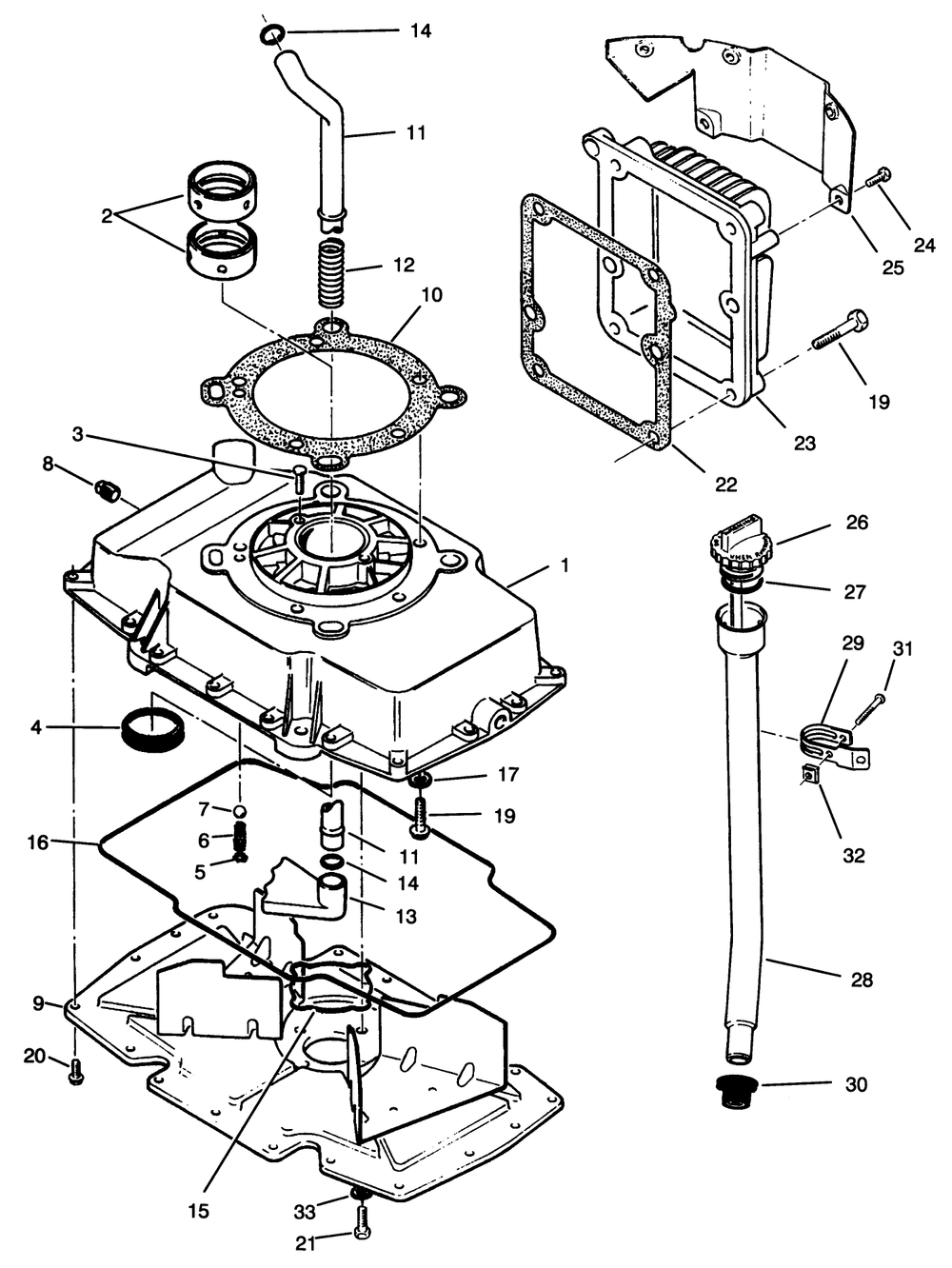 Oil Base & Fill Tube Assembly Diagram and Parts List for Y1-20OE03 2000001 - 2999999 Toro Lawn Tractor