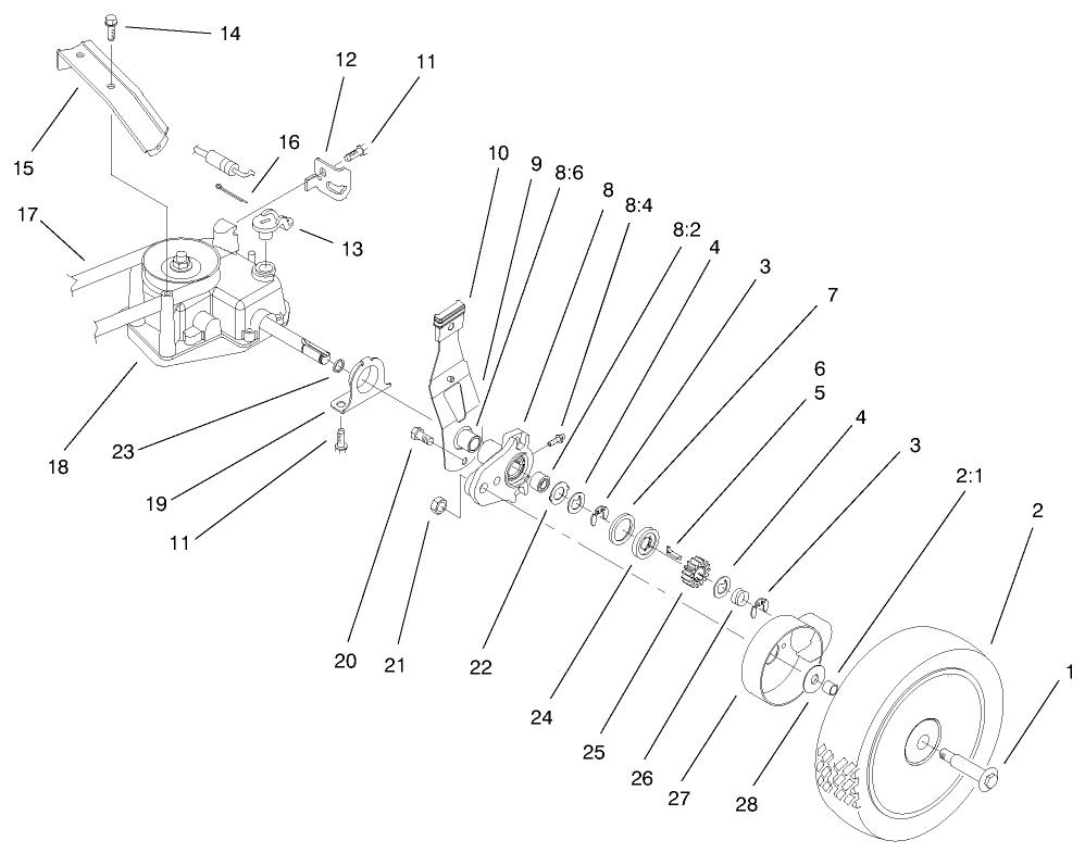 Rear Axle Assembly Diagram and Parts List for 26639 8900001 - 8999999 Toro Lawn Mower