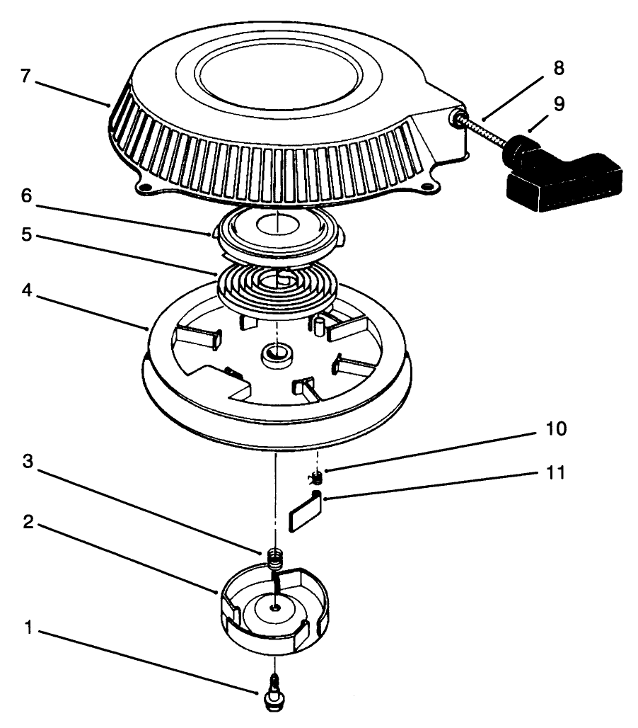 Recoil Assembly Diagram and Parts List for 30165 4900001 - 4999999 Toro Lawn Tractor Accessories
