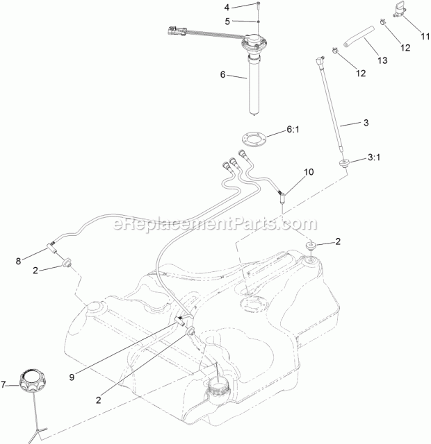 Fuel Tank Assembly No. 116-3979 Diagram and Parts List for 74940 313000001-313999999 Toro Lawn Mower