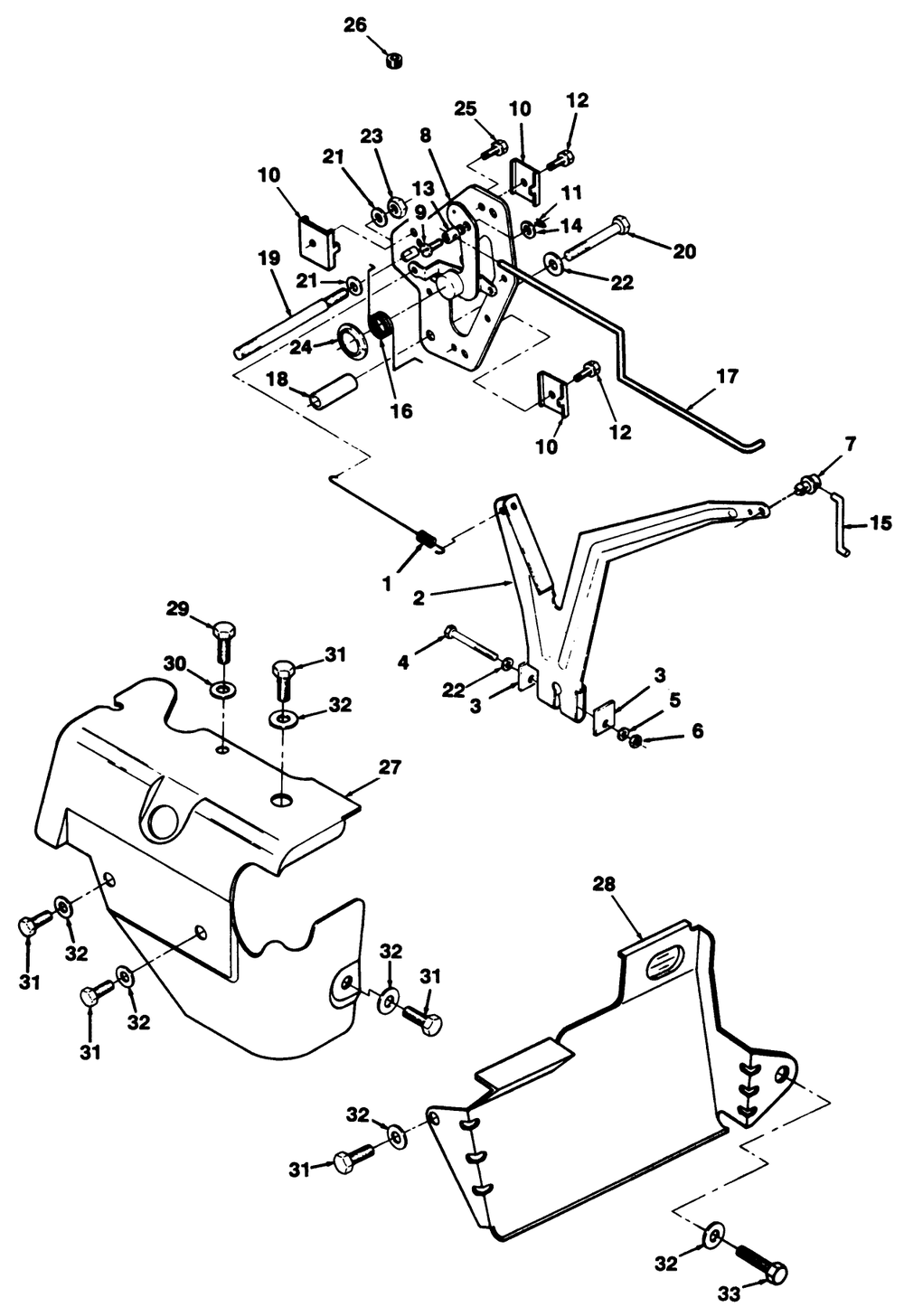 12hp Engine Governor Linkage & Cover Assembly Diagram and Parts List for 32-10BE02 1000001 - 1999999 Toro Lawn Tractor