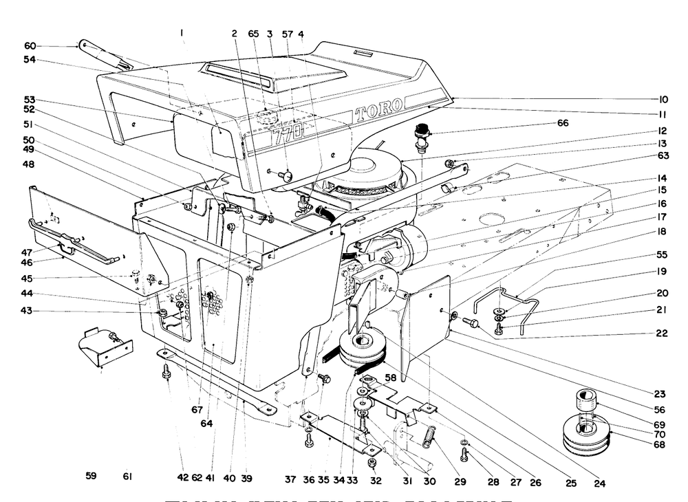 Hood And Engine Assembly Diagram and Parts List for 57104 0000001 - 0999999 Toro Lawn Tractor