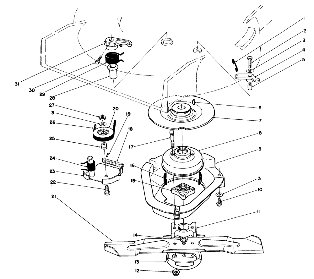 Blade Brake Clutch Assembly Diagram and Parts List for 20676 5000001 - 5999999 Toro Lawn Mower