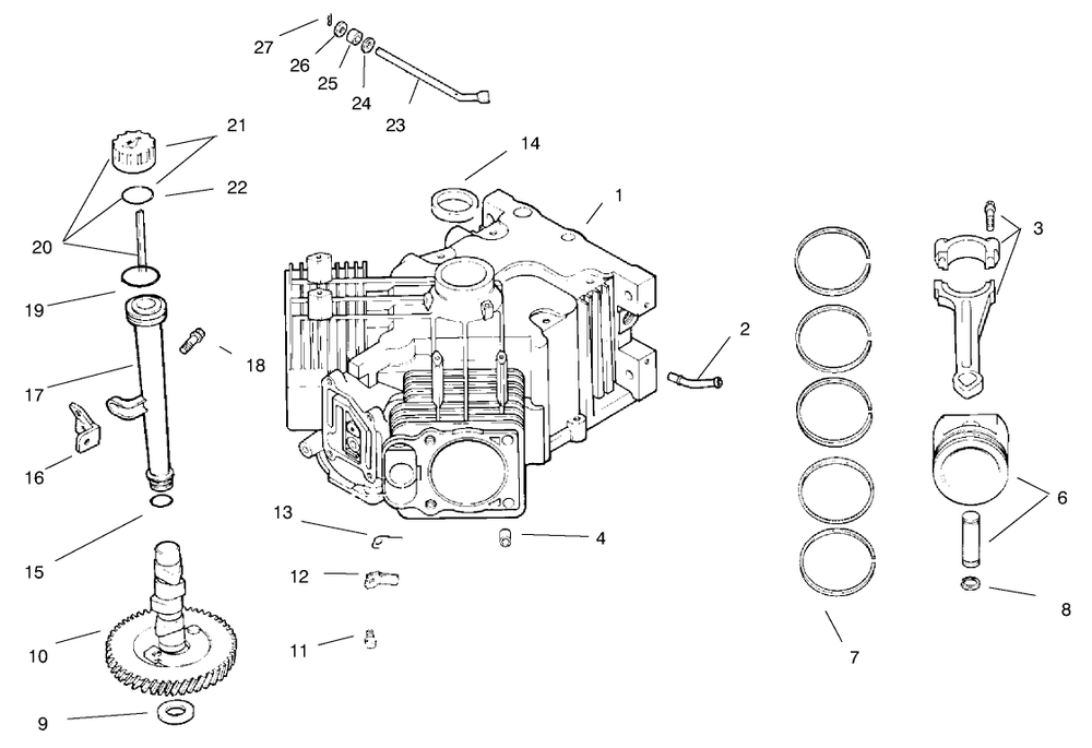 Crankcase Diagram and Parts List for 74160 790001 - 799999 Toro Lawn Tractor