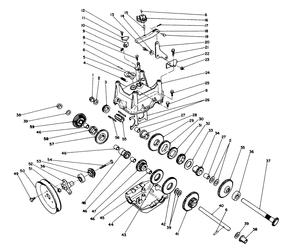 Transmission Assembly No. 66-8030 Diagram and Parts List for 38543 3900001 - 3999999 Toro Snow Blower