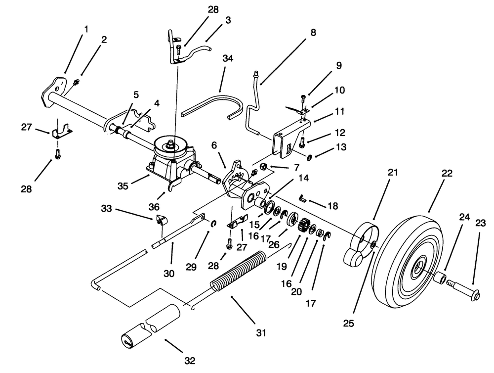 S. P. Rear Axle Assembly Diagram and Parts List for 20908B 4900001 - 4999999 Toro Lawn Mower