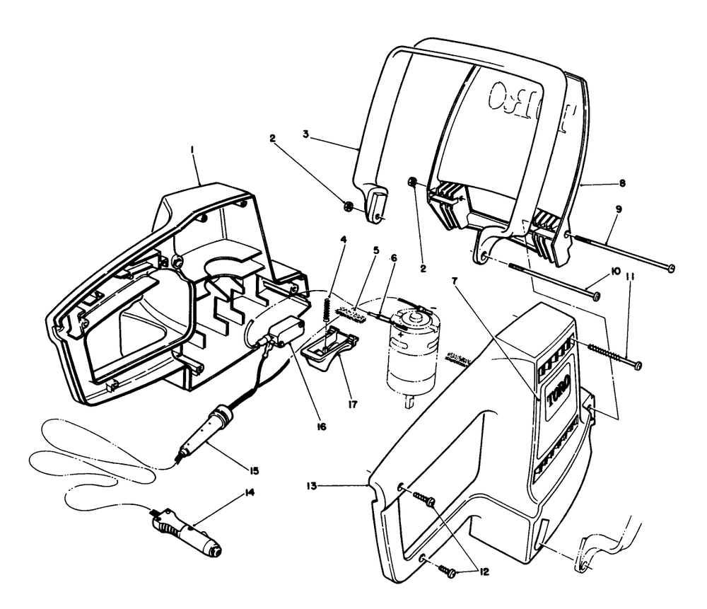 Handle And Shield Assembly Diagram and Parts List for 51730 0000001 - 0999999 Toro Trimmer