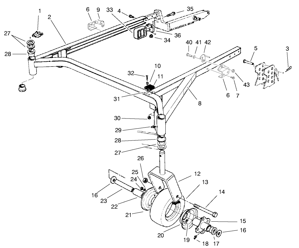 Carrier Frame Assembly Diagram and Parts List for 30555 90001 - 99999 Toro Lawn Mower