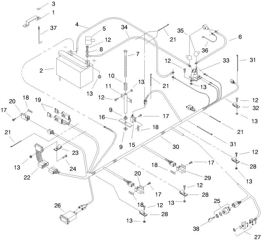 Electrical System Assembly Diagram and Parts List for 74209 (0000001-0000999)(2000) Toro Lawn Mower