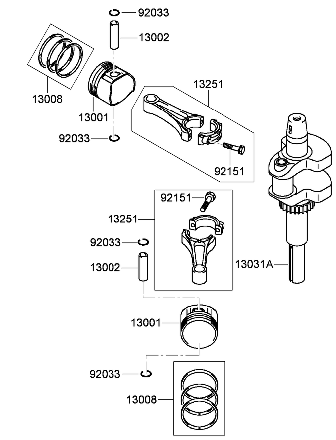 Piston And Crankshaft Assembly Diagram and Parts List for 38494 (290000001-290999999)(2009) Toro Lawn Mower