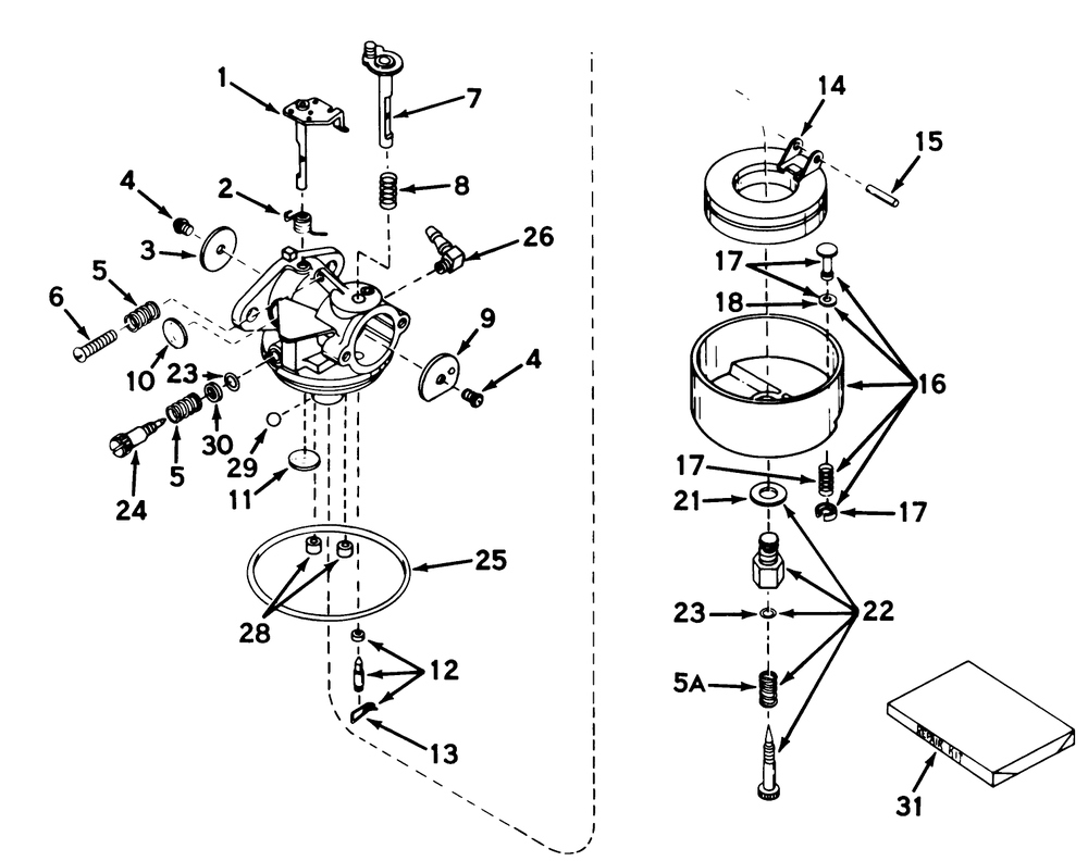 Carburetor Model No. 631144 Diagram and Parts List for 58000 0000001 - 0999999 Toro Tiller