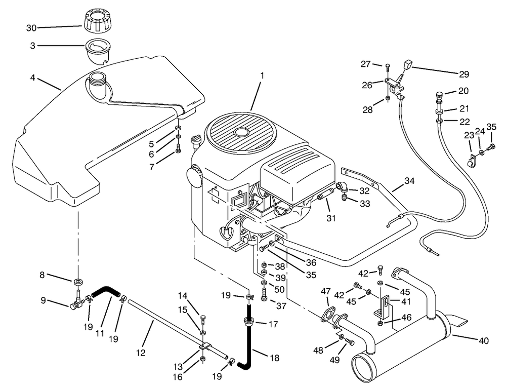Engine & Fuel System Assembly Diagram and Parts List for 74120 490001 - 499999 Toro Lawn Tractor