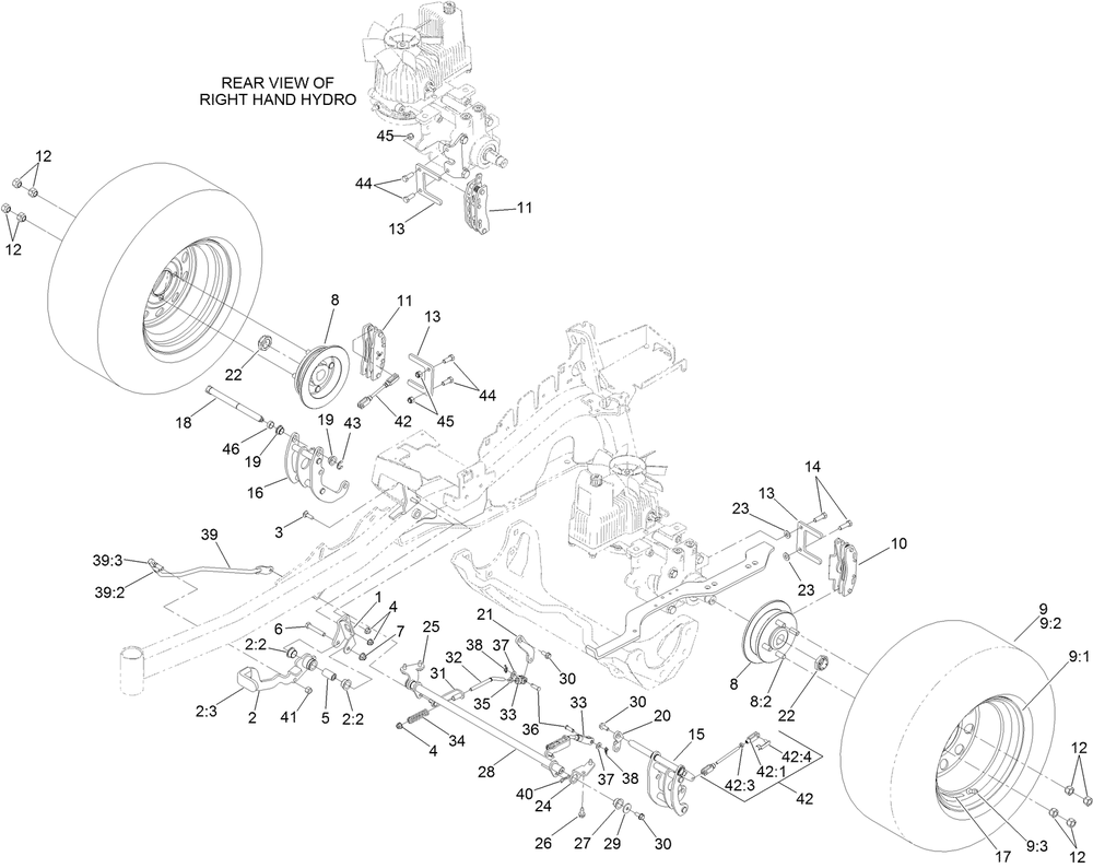 Parking Brake And Rear Wheel Assembly Diagram and Parts List for 74942TE (315000001-315999999)(2015) Toro Lawn Tractor