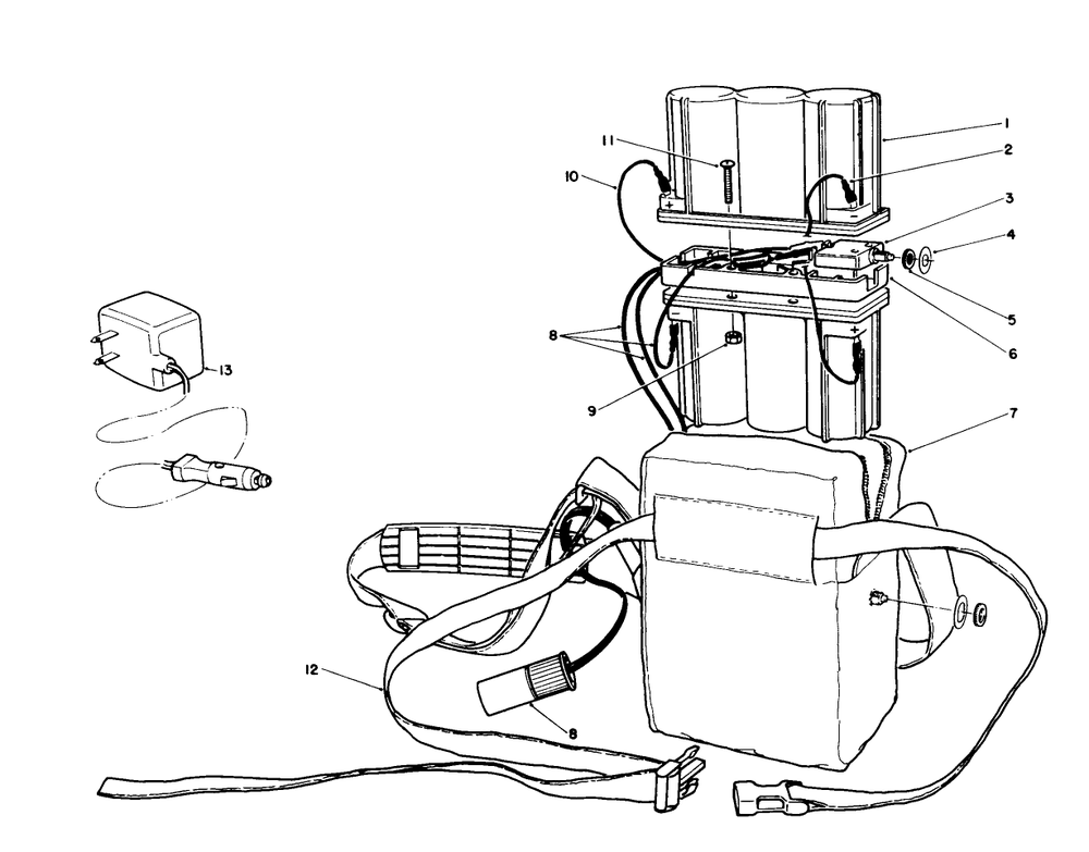 Battery Pack Assembly Diagram and Parts List for 51770 0000001 - 0999999 Toro Trimmer