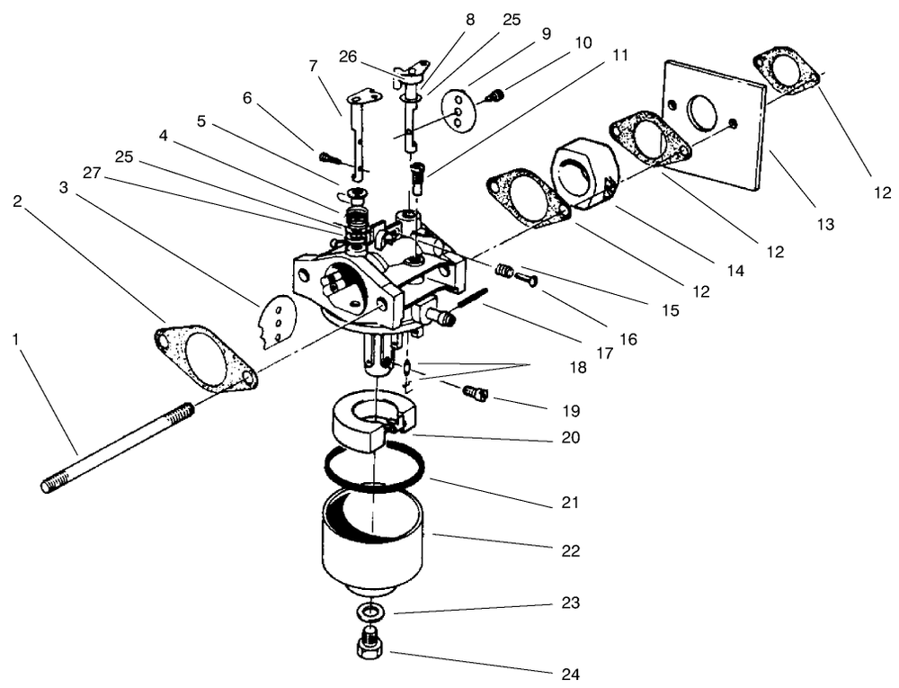 Carburetor Assembly (Model No. 47ps5-3)(Serial No. 6900001-7901902)(Model No. 47pt7-3)(Serial No. 7901903 & Up) Diagram and Parts List for 22043 6900001 - 6999999 Toro Lawn Mower