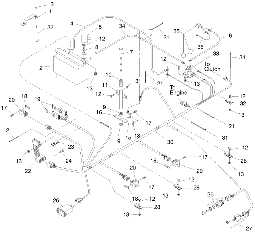 Electrical System Assembly Diagram and Parts List for 74205 990001 - 999999 Toro Lawn Tractor