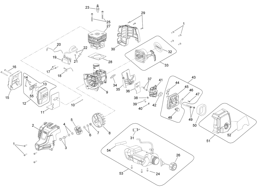 Power Head Components Assembly Diagram and Parts List for 51958 322000001 - 322999999 Toro Trimmer