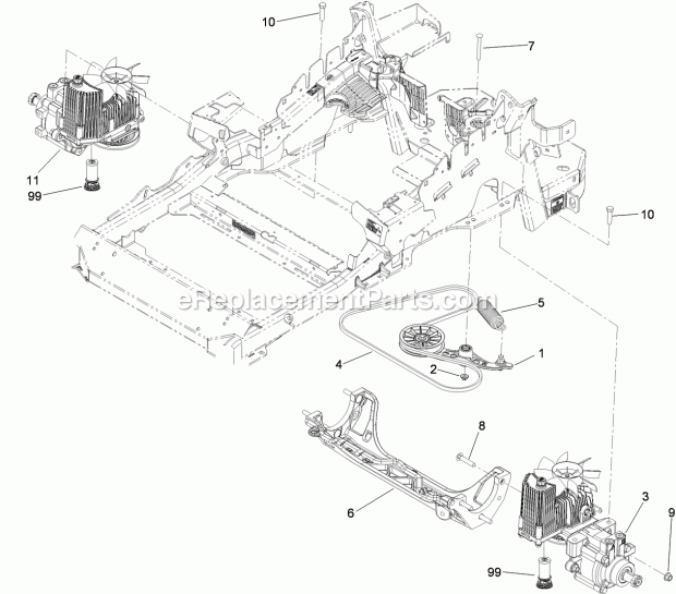 Hydraulic Pump, Idler And Belt Assembly Diagram and Parts List for 74915CP 311000001-311999999 Toro Lawn Mower