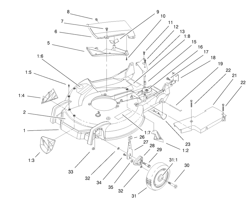 Housing, Handle Brackets, & Wheel Assembly Diagram and Parts List for 20043 9900001 - 9999999 Toro Lawn Mower