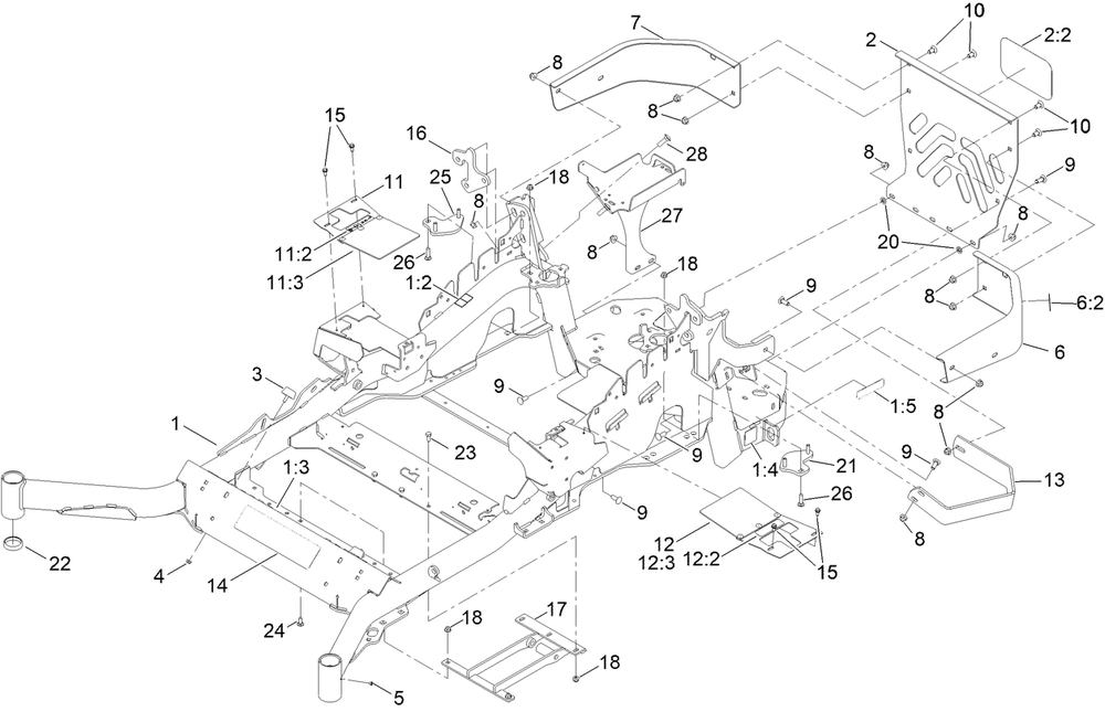 Main Frame Assembly Diagram and Parts List for 72968 414116631 - 999999999 Toro Lawn Tractor