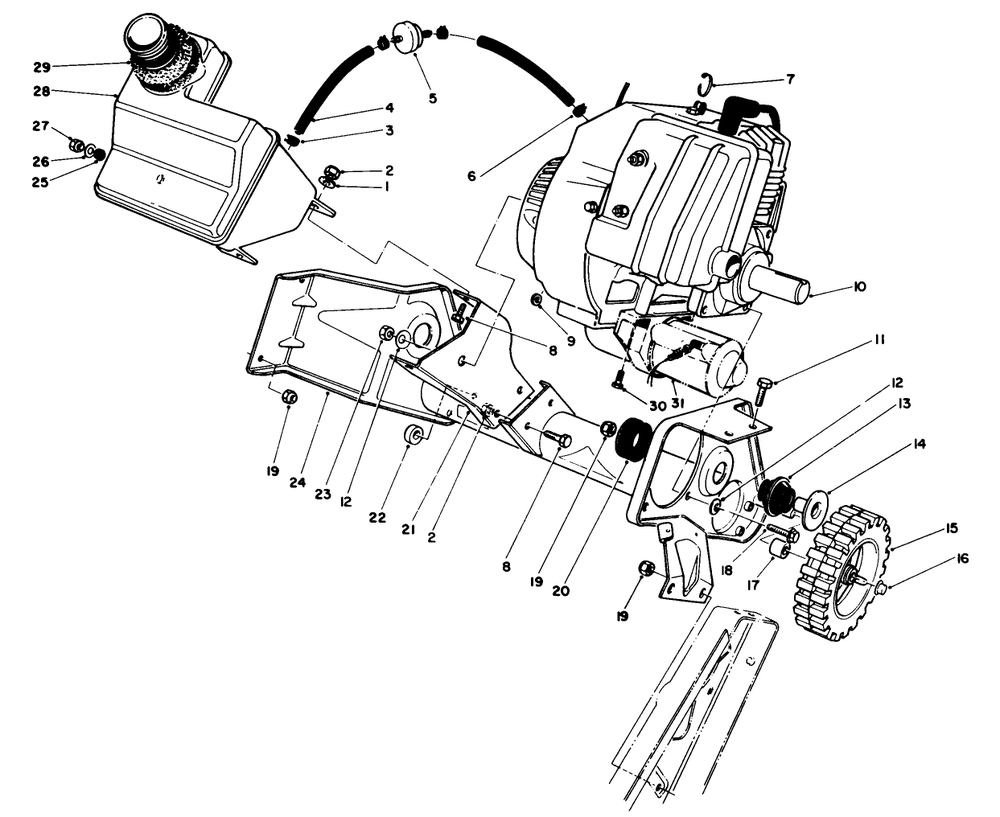 Engine & Main Frame Assembly Diagram and Parts List for 38186 1000001 - 1999999 Toro Snow Blower