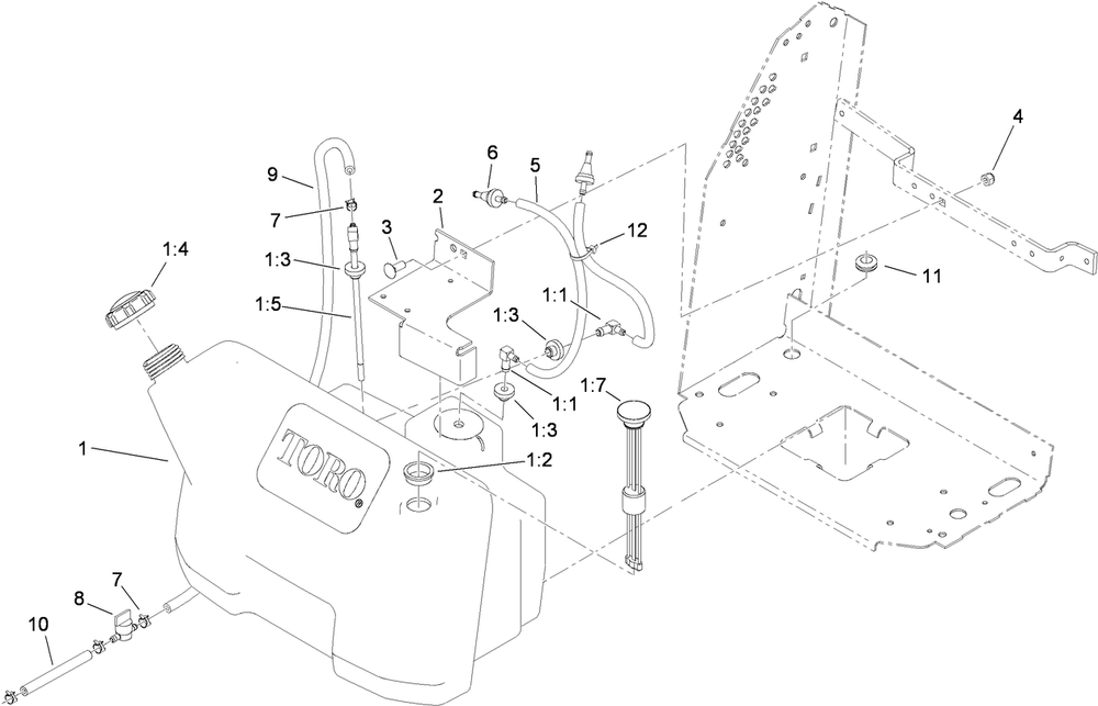 Fuel Tank Assembly Diagram and Parts List for 74558 (290000001-290000209)(2009) Toro Lawn Mower