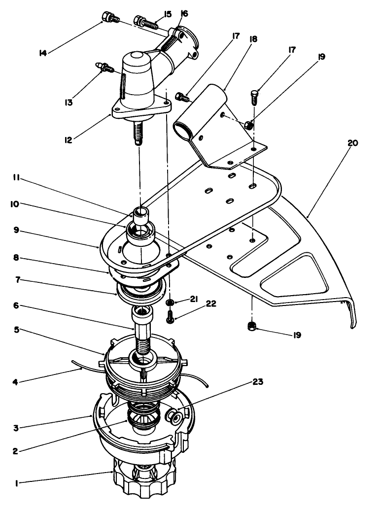Trimmer Head & Gear Box Assembly Diagram and Parts List for 51645 7000001 - 7999999 Toro Trimmer
