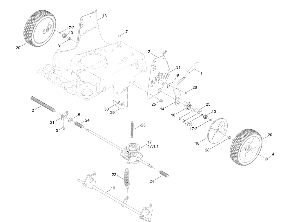 Rear Wheel And Height-Of-Cut Assembly Diagram and Parts List for 20976 400000000 - 402099999 Toro Lawn Mower