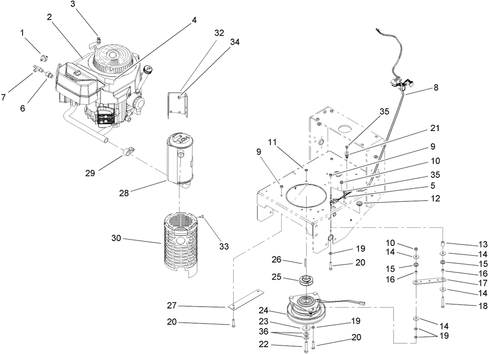 Engine And Clutch Assembly Diagram and Parts List for 30314TE (260000001-260999999)(2006) Toro Lawn Mower