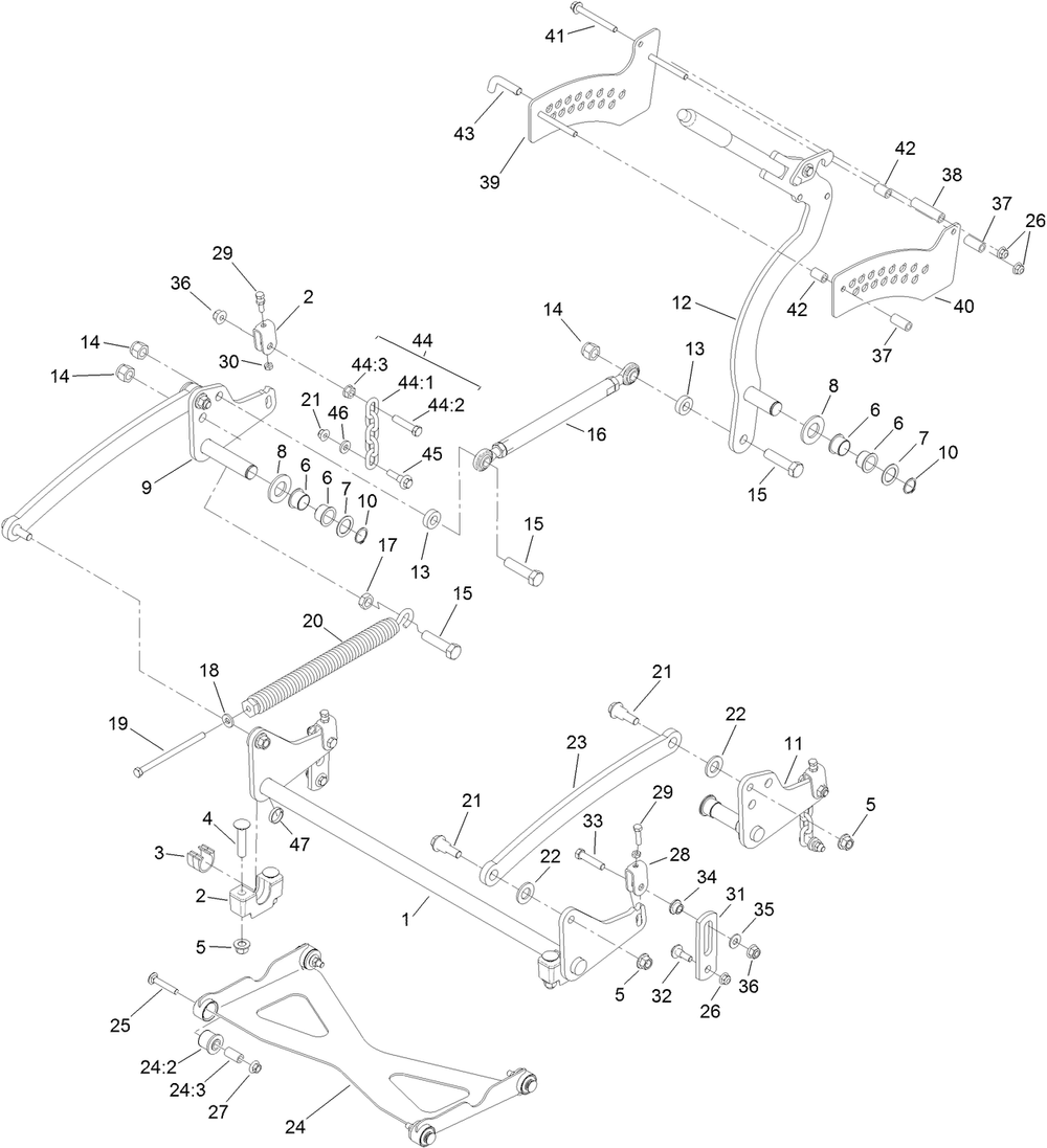Deck Lift Assembly Diagram and Parts List for 74529 (316000001-316999999)(2016) Toro Lawn Mower