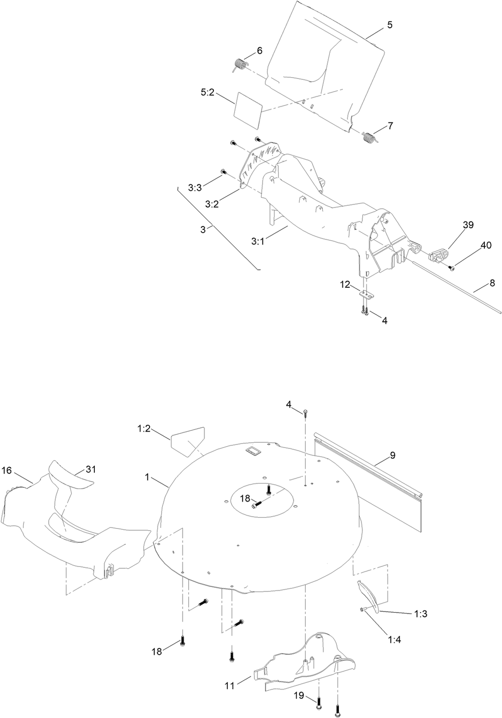 Housing And Chute Assembly Diagram and Parts List for 21357 400000000 - 410499999 Toro Lawn Mower
