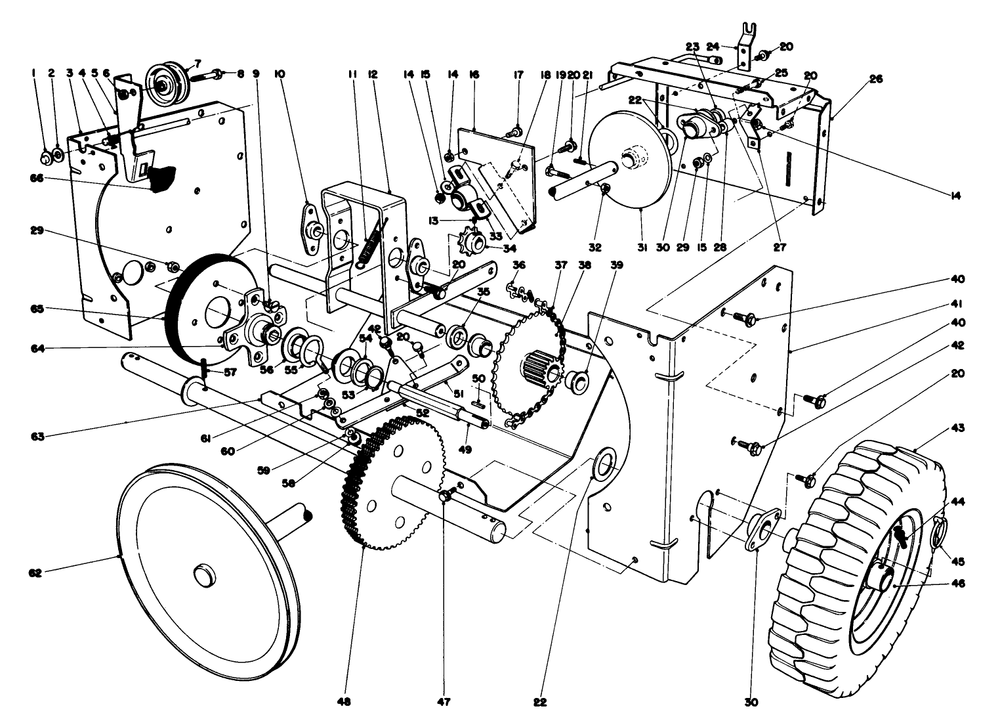 Traction Assembly Diagram and Parts List for 38045 1000001 - 1999999 Toro Snow Blower
